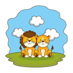 Obraz na płótnie Canvas cute lions couple in the camp