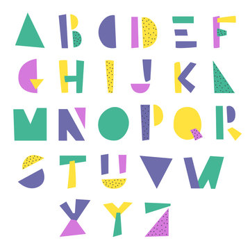 Cartoon geometric hand drawn alphabet. Vector illustration