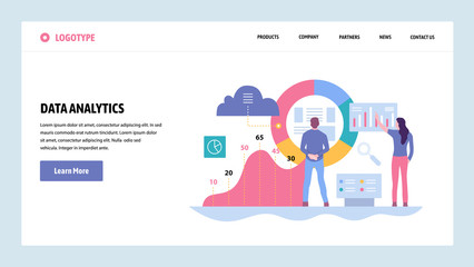 Vector web site gradient design template. Data analytics, dashboard and business finance report. Landing page concepts for website and mobile development. Modern flat illustration.