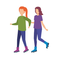 Fototapeta premium couple girls in skates characters