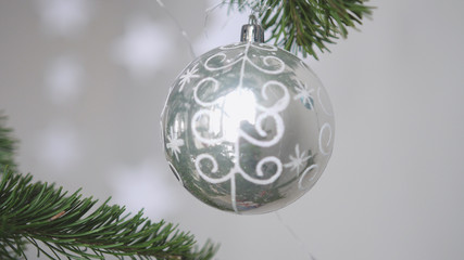 Close up of christmas tree decorated with christmas ball