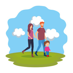 parents couple with daughter in the park