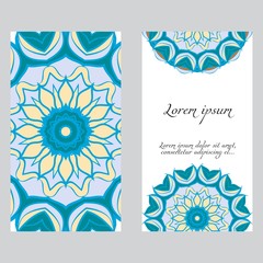 Invitation or Card template with floral mandala pattern. For Wedding, greeting cards, Birthday Invitation. The front and rear side. Vector illustration