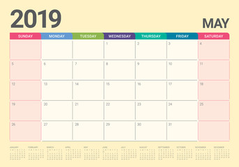 May 2019 desk calendar vector illustration