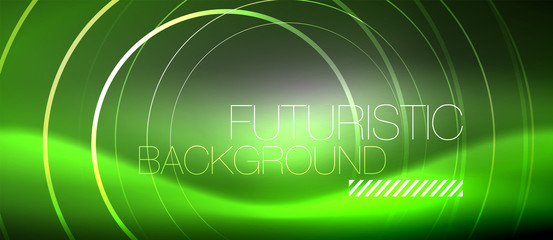 Neon circles abstract background, shiny lines