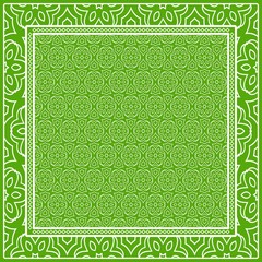 Design print for kerchief. The pattern of geometric floral ornament. Vector illustration. The idea for design prints for neck scarves, carpets, bandanas