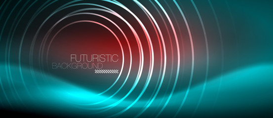 Neon glowing techno lines, hi-tech futuristic abstract background template with square shapes