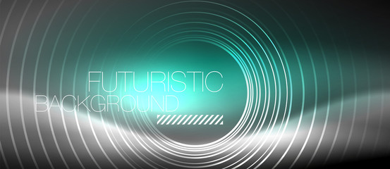 Neon circles abstract background, shiny lines