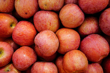 Fresh red apples in a box