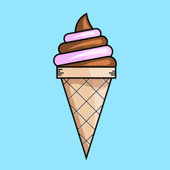 cone waffle ice cream vanilla chocolate strawberry vector design