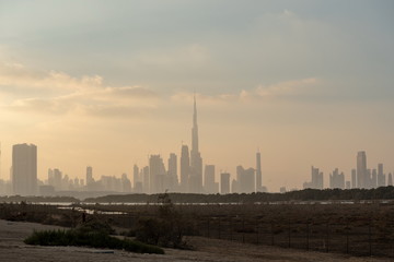 Fototapeta premium Dubai skyline from Ras Al Khor, United Arab Emirates