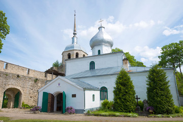 Fototapeta na wymiar St. Nicholas Cathedral closeup of a June day. Porkhov, Russia