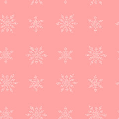 Softness Christmas vector seamless pattern. White silhouettes of snowflake on a pink background. Simple for bedding, textile, wallpaper, wrapping, cover page, web site, carton, banner.