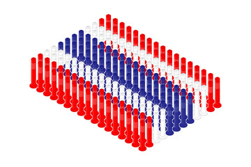 Isometric pole traffic safety equipment in row, Thailand national flag shape concept design illustration isolated on white background, Editable stroke