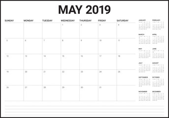 May 2019 desk calendar vector illustration