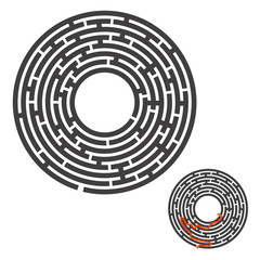 Abstract round maze. Game for kids. Puzzle for children. Labyrinth conundrum. Flat vector illustration isolated on white background. With answer. With place for your image.