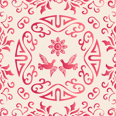 Elegant seamless Chinese style botanic garden flower pattern background