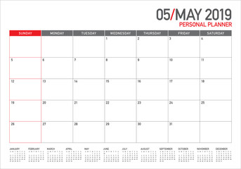 May 2019 desk calendar vector illustration