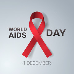 World AIDS day awareness red ribbon sign 1 december medical prevention poster flat