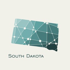Image relative to USA travel. South Dakota state map textured by lines and dots pattern