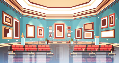modern art gallery in museum interior creative contemporary paintings artworks or exhibits flat horizontal - obrazy, fototapety, plakaty