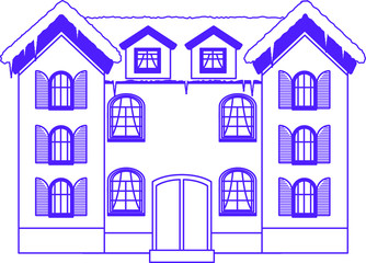 Fototapeta premium Colorful Winter Western style house outline