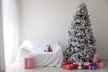 Christmas Home Interior with White Christmas tree gifts new year