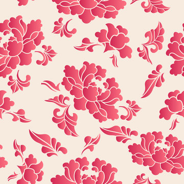 Elegant Seamless Chinese Style Botanic Garden Peony Flower Pattern Background