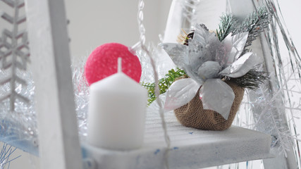 Decorated stepladder in the new year style. Christmas concept