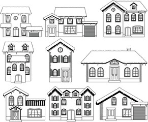 Monochrome Winter Western style house outline set