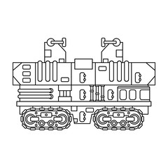 Obraz premium Line flat color vector icon elements of aerospace program tractor rocket launch platform. Cartoon style, scientific research. Spaceship technology illustration. Powerful caterpillar unit. Clipart logo
