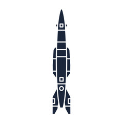 Flat monochrome silhouette vector icon element of aerospace program geophysical rocket. Cartoon style rocket, scientific research. Spaceship technology illustration. Space investigations. Galaxy. Logo