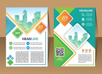 modern cover, brochure, layout for annual report with city background
