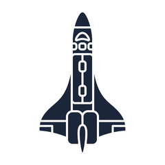 Flat monochrome silhouette vector icon elements of aerospace program multistage rocket. Cartoon style rocket, astronaut adventure. Spaceship technology illustration. Space investigations. Galaxy. Logo