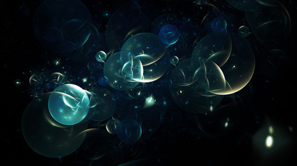 Obraz premium Abstract shiny teal bubbles. Colorful holiday background. Digital fractal art. 3D rendering.