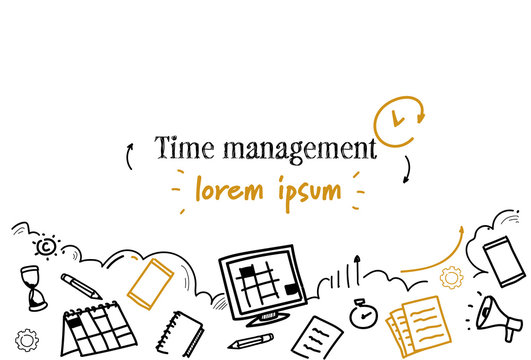 business scheduling time management concept sketch doodle horizontal isolated copy space