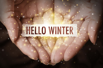 Hand showing Hello winter.