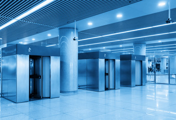 Airport security check point with metal detector