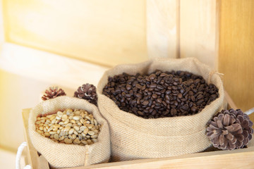 Coffee beans closeup background,coffee beans in bags