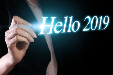 Hello 2019 with hand.