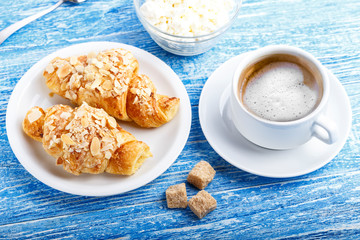light breakfast croissants and coffee