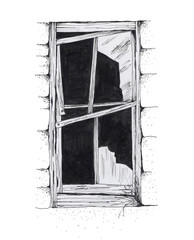 ink illustration of old window in the wall