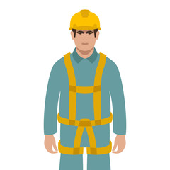 worker in a helmet and protective belts,   vector illustration ,  flat style