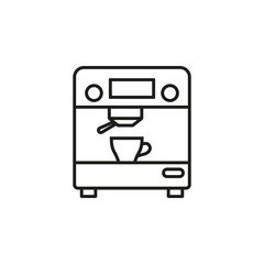 Coffee machine with coffee cup outline icon isolated on white background. Vector illustration.