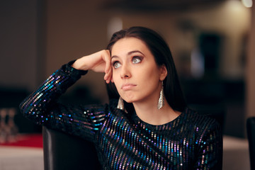 Sad Bored Glamorous Woman Having No Fun at Party 