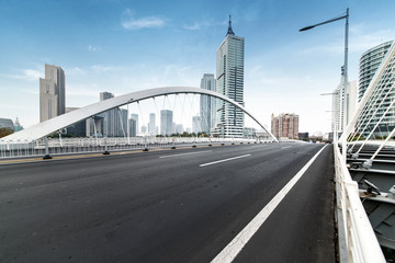 tianjin downtown cityscape seen from dagu bridge,china.