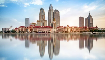 Fotobehang Blauwe hemel Urban architectural landscape in Tianjin, China  © onlyyouqj