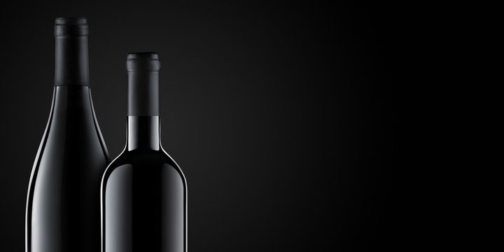 Template concept two wine bottle for your design and advertising company promotion your of product on black background with copy space. Wine bottle mockup. Front view