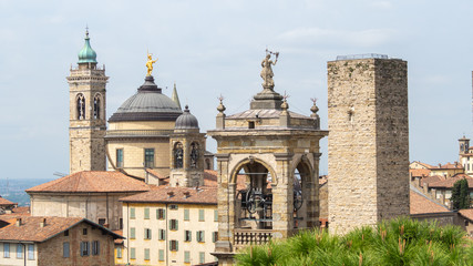Fototapeta na wymiar Bergamo, Italy. Landscape at the towers and domes of the old town