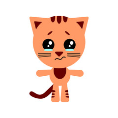 Sad cat. Cute cartoon character. White background. Flat design. Vector illustration